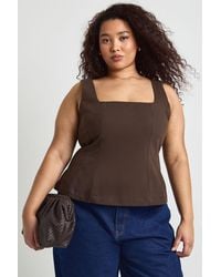 Boohoo - Plus Twill Square Neck Peplum Top - Lyst