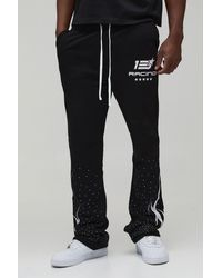 BoohooMAN - Tall Slim Flared Stacked Moto Print Rhinestone Embellished Joggers - Lyst