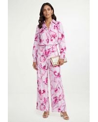 Wallis - Floral Satin Wide Leg Trouser - Lyst