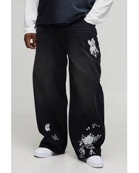 BoohooMAN - Plus Relaxed Rigid Floral Embroidered Jeans - Lyst
