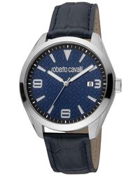 Roberto Cavalli - Rc5G048L0025 Quartz Stainless Steel Dark Leather 10 Atm 42 Mm Watch - Lyst