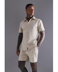 BoohooMAN - Short Sleeve Jersey Herringbone Shirt And Short Set - Lyst