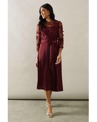 Wallis - Satin And Mesh Overlay Fit And Flare Dress - Lyst