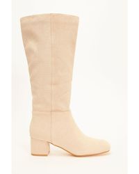 Quiz - Cream Faux Suede Knee High Boots - Lyst