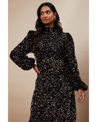 Quiz Rose Gold Sequin Embroidered High Neck Bodycon Dress in Black | Lyst UK