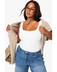 Boohoo - Plus Double Layer Slinky Square Neck One Piece - Lyst