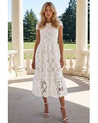 Roman - Crochet Floral Lace Midi Dress - Lyst