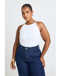 Boohoo - Plus Rib Boat Neck Strappy Vest Top - Lyst