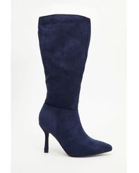Quiz - Navy Faux Suede Knee High Heeled Boots - Lyst