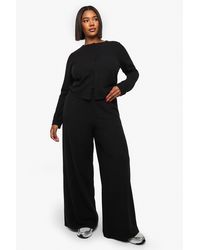 Boohoo - Plus Rib Button Cardigan And Trouser Co-Ord - Lyst