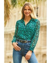 Sosandar - Print Sheer Sleeve Shirt - Lyst