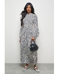 Oasis - Satin Shirred Bodice Balloon Sleeve Midi Dress - Lyst
