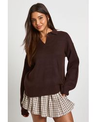 Boohoo - Super Soft V Neck Collared Knitted Jumper - Lyst