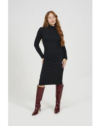 Brave Soul - Roll Neck Long Sleeve Midi Dress - Lyst