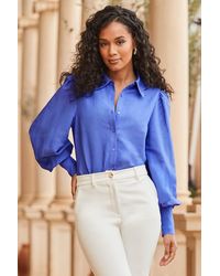 Sosandar - Linen Blend Blouson Sleeve Shirt - Lyst