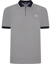 Fred Perry - Zip Neck Polo Shirt Limestone Cotton - Lyst