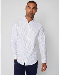 Threadbare - White 'leonhard' Geometric Print Long Sleeve Shirt Cotton - Lyst