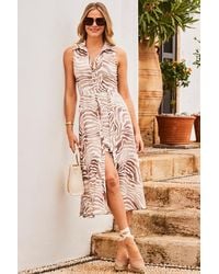 Sosandar - Natural Zebra Print Sleeveless Jersey Shirt Dress - Lyst