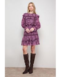 Oasis - Printed Lace Trim Pleat Detail Mini Dress - Lyst