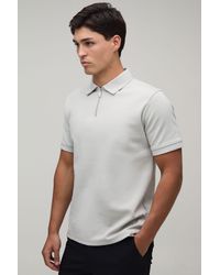 BoohooMAN - Slim Premium Interlock Zip Neck Polo - Lyst
