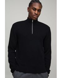 BoohooMAN - Regular Fit Ribbed 1/4 Zip Funnel Neck Jumper - Lyst