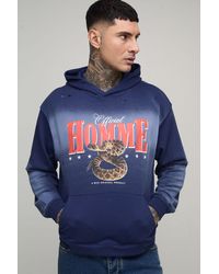 BoohooMAN - Tall Oversized Boxy Homme Western Spray Wash Distressed Hoodie - Lyst