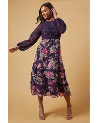 Oasis - Petite Occasion Floral Lace Bodice Midi Dress - Lyst