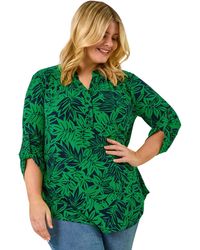 Roman - Curve Leaf Print Button Stretch Shirt - Lyst