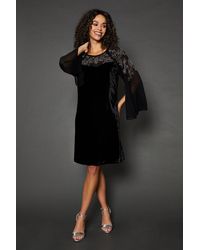 Wallis - Occasion Velvet Embellished Split Sleeve Shift Dress - Lyst