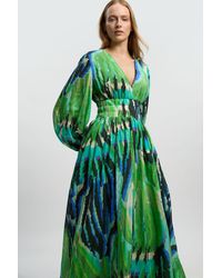 Karen Millen - Animal Silk Cotton Plunge Maxi Dress - Lyst