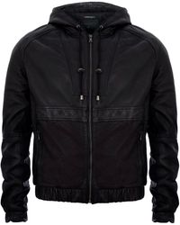 Infinity Leather - Zipped Hooded Bomber Biker Jacket - Lyst