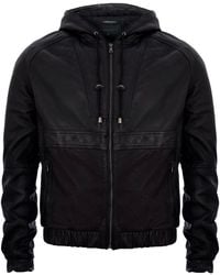 Infinity Leather - Zipped Hooded Bomber Biker Jacket - Lyst