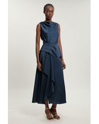 Karen Millen - Textured Satin Ruffle Detail Sleeveless Midi Dress - Lyst
