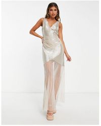 Miss Selfridge - Premium Bridal Embellished Sheer Bottom Maxi Dress - Lyst