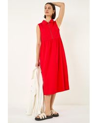 Roman - Collared Zip Front Midi Dress - Lyst