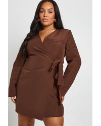 Boohoo - Plus Tie Side Wrap Tailored Dress - Lyst