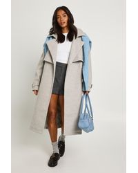 Boohoo - Petite Oversized Belted Wool Look Trench Coat - Lyst