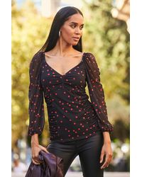 Sosandar - Spot Print Sweetheart Neckline Mesh Top - Lyst