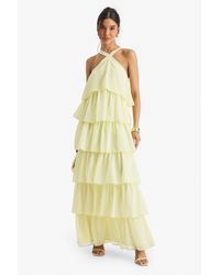 Boohoo - Chiffon Tiered Halterneck Maxi Dress - Lyst