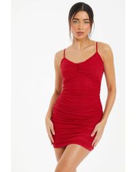 Quiz - Red Glitter Mesh Ruched Mini Dress - Lyst