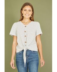 Yumi' - Striped Jersey Button Detail Top Cotton - Lyst