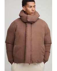 BoohooMAN - Oversized Boxy Peached Nylon Extreme Heavy Padded Funnel Neck Hooded Puffer Coat - Lyst