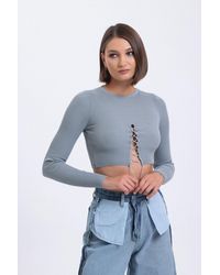 Hiccup - Crew Neck Knitted Lace Up Cropped Blouse - Lyst