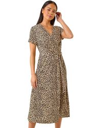 Roman - Petite Animal Print Tie Waist Dress - Lyst