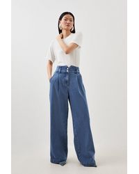 Karen Millen - Petite Denim Wide Leg Trousers - Lyst