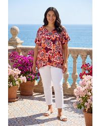 Roman - Curve Floral Print V-Neck Cold Shoulder Top - Lyst