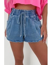 Azura Exchange - Ashleigh Taillierte High-Waist Denim-Shorts Mit Taschen - Lyst