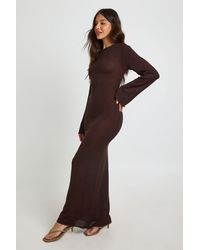 Boohoo - Slash Neck Long Sleeve Knitted Maxi Dress - Lyst