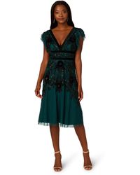 Adrianna Papell - Beaded Mesh Velvet Dress - Lyst