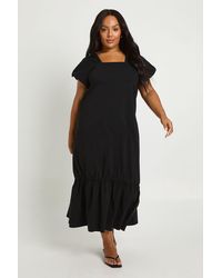 Boohoo - Plus Drop Hem Puff Sleeve Midaxi Smock Dress - Lyst